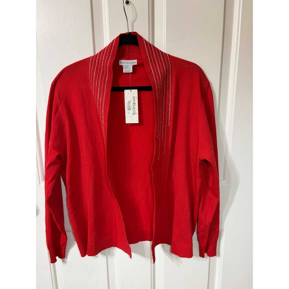 Bella Rodriguez | Studded Open Front Cardigan | 1X || Red|